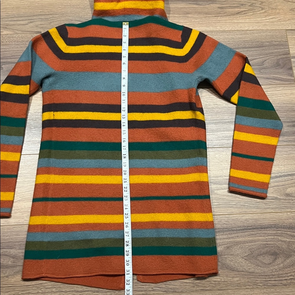 Toad & Co Heartfelt Merino Wool Hoodie in Orange/Yellow/Olive Green/Blue Medium - Picture 11 of 13